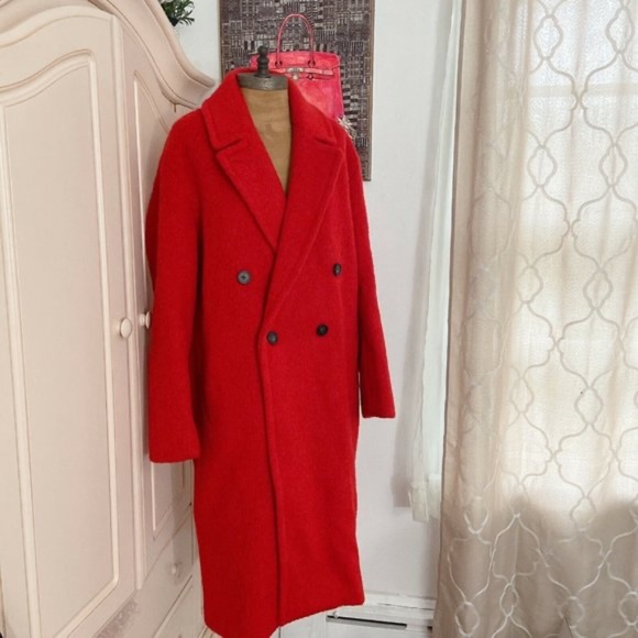 VINCE Double Breasted ALPACA-WOOL Long Coat, Red, Medium - Picture 5 of 6